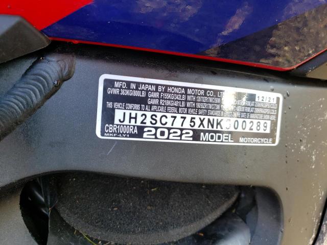 2022 HONDA CBR1000 RA JH2SC775XNK500289