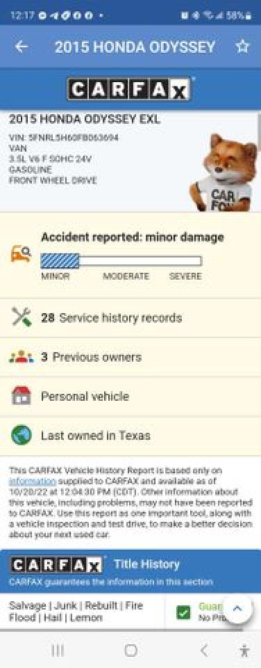 2015 Honda Odyssey Exl VIN: 5FNRL5H60FB063694 Lot: 64778822