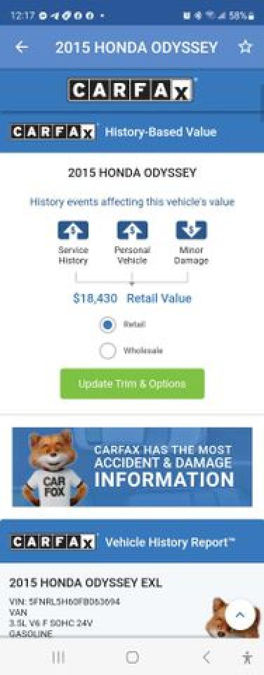 2015 Honda Odyssey Exl VIN: 5FNRL5H60FB063694 Lot: 64778822