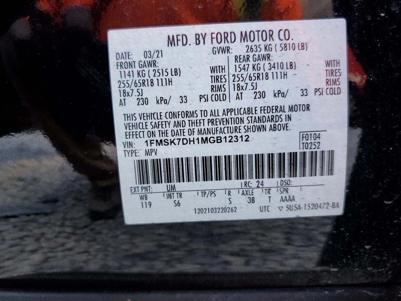 FORD EXPLORER 2021 VIN 1FMSK7DH1MGB12312 фото 10