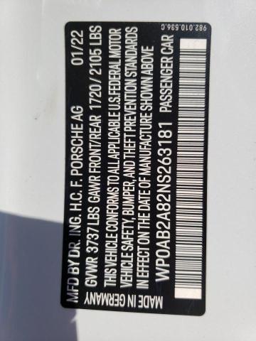 2022 PORSCHE CAYMAN S WP0AB2A82NS263181