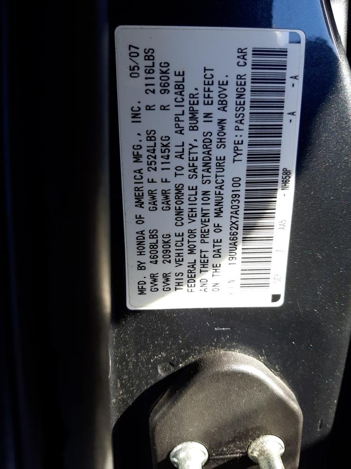 2007 Acura Tl VIN: 19UUA662X7A039100 Lot: 64488832