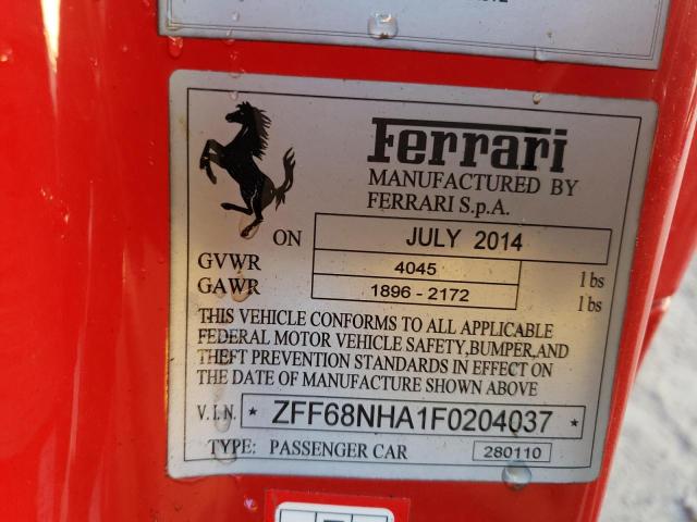 2015 FERRARI 458 SPIDER ZFF68NHA1F0204037