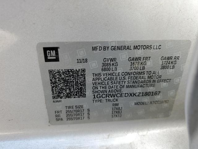 2019 CHEVROLET SILVER1500 1GCRWCEDXKZ180167