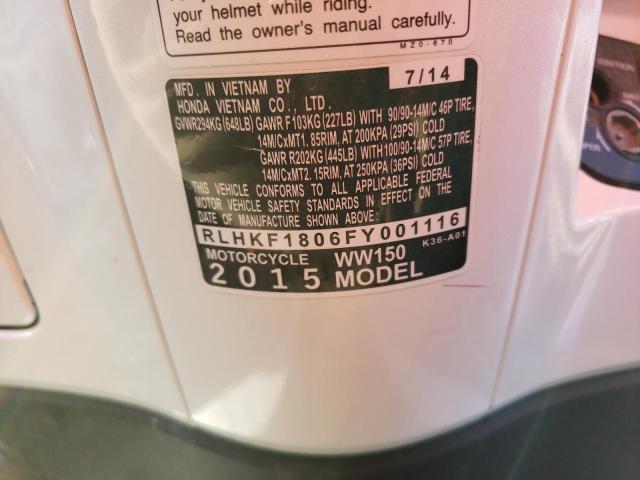 2015 HONDA PCX 150 RLHKF1806FY001116
