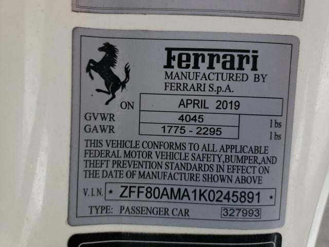 2019 FERRARI 488 SPIDER ZFF80AMA1K0245891