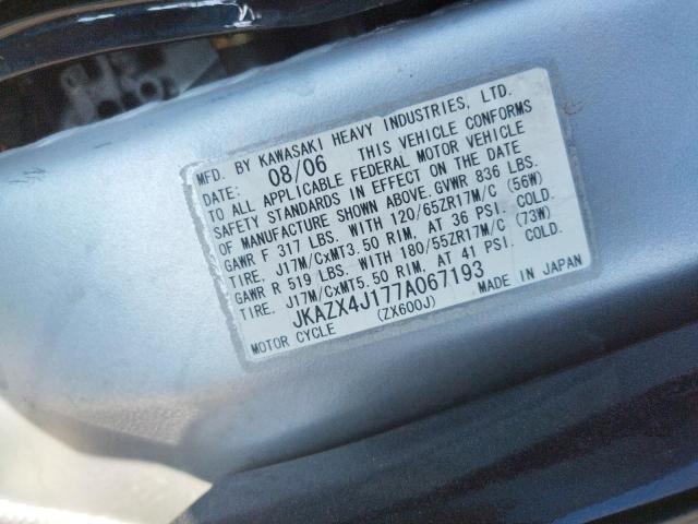 2007 KAWASAKI ZX600 J1 - JKAZX4J177A067193