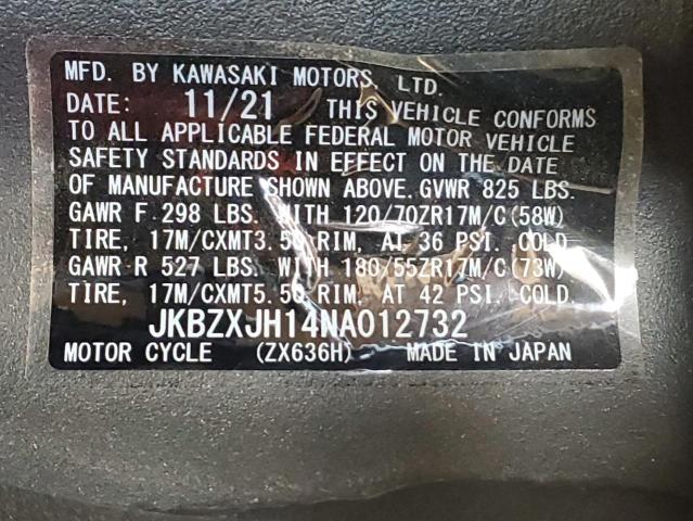 2022 KAWASAKI ZX636 K - JKBZXJH14NA012732
