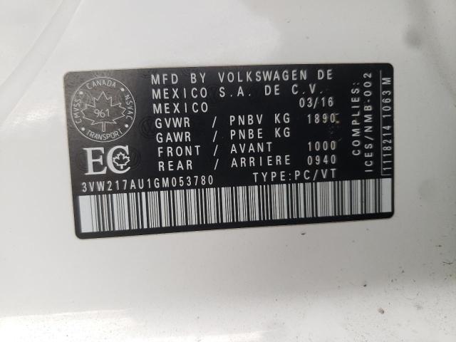 2016 VOLKSWAGEN GOLF S/SE 3VW217AU1GM053780