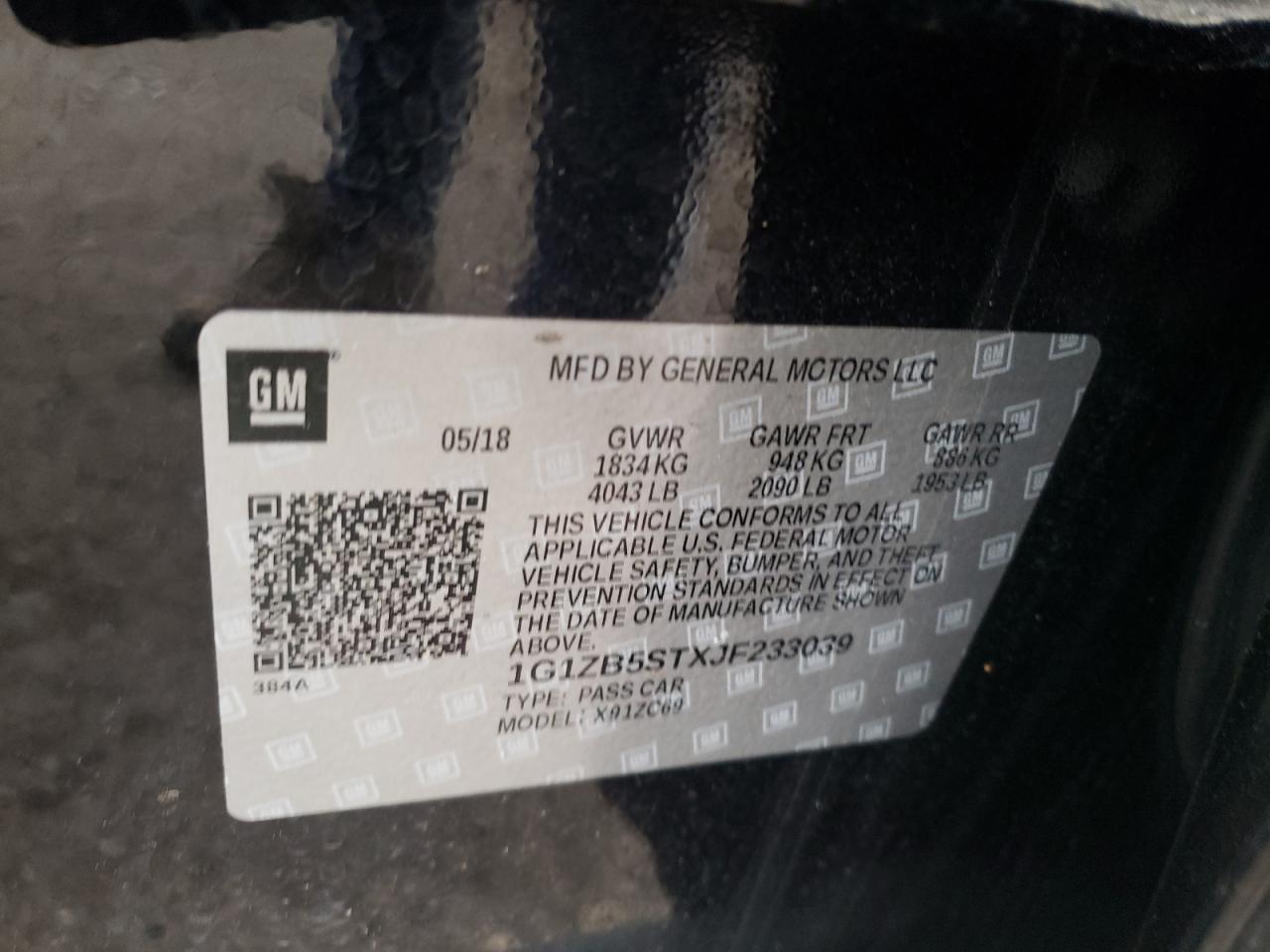 1G1ZB5STXJF233039 CHEVROLET MALIBU 2018
