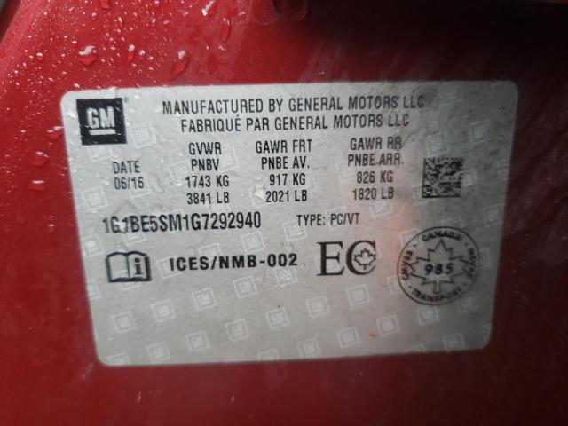 2016 CHEVROLET CRUZE LT - 1G1BE5SM1G7292940
