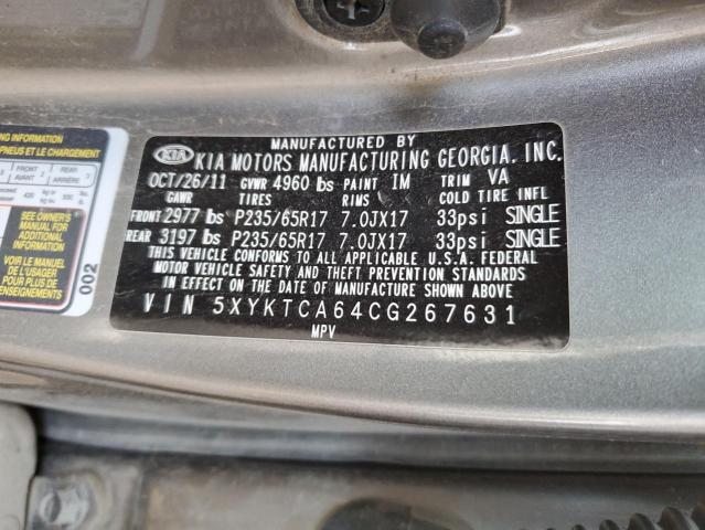 2012 Kia Sorento Base VIN: 5XYKTCA64CG267631 Lot: 64652562