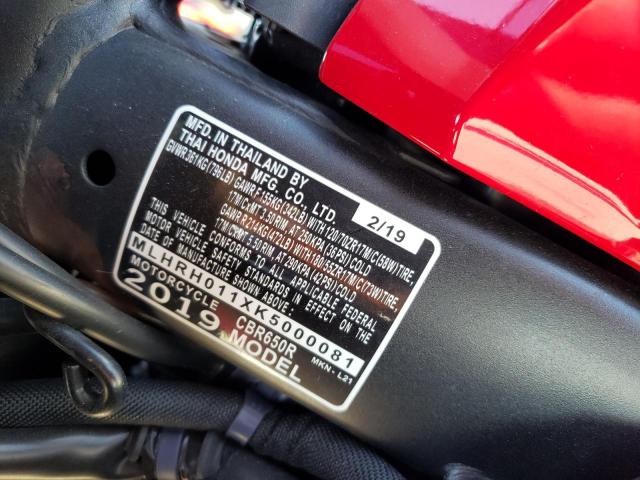 2019 HONDA CBR650 R - MLHRH011XK5000081
