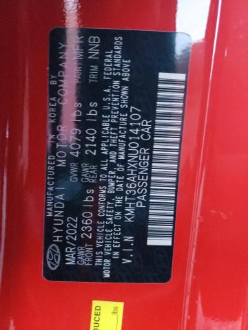 2022 HYUNDAI VELOSTER N KMHT36AHXNU014107