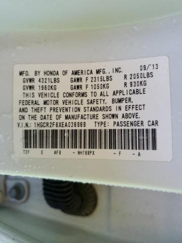 VIN: 1HGCR2F8XEA036969 Auction: COPART Lot: 64416172 Location: IL - SOUTHERN ILLINOIS 1HGCR2F8XEA036969 HONDA ACCORD 2014 WHITE Photo 10