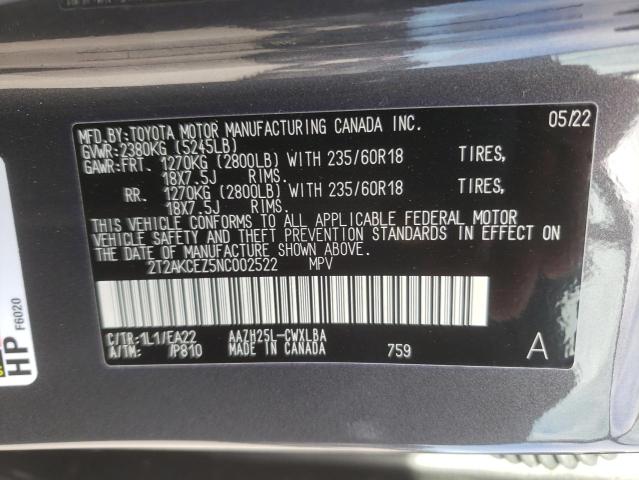 2022 LEXUS NX 350H 2T2AKCEZ5NC002522