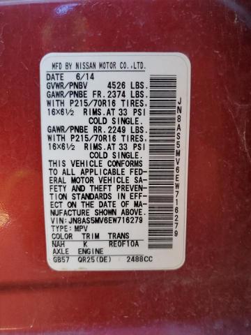 JN8AS5MV6EW716279 Nissan Rogue Select S
