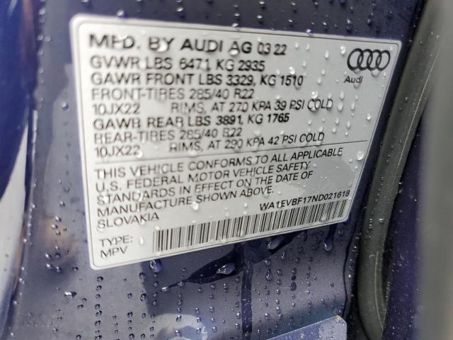 2022 AUDI Q8 PREMIUM WA1EVBF17ND021618