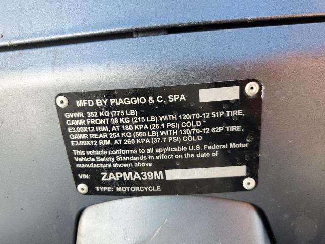 2022 PIAGGIO SCOOTER ZAPMA39M0N5400509