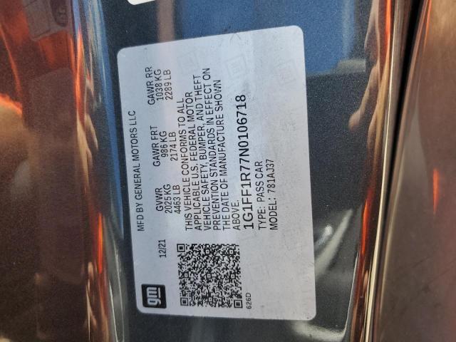 2022 CHEVROLET CAMARO LT1 1G1FF1R77N0106718