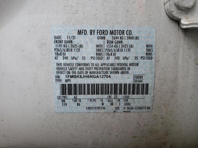 2022 FORD EXPLORER T 1FMSK8JH6NGA12704