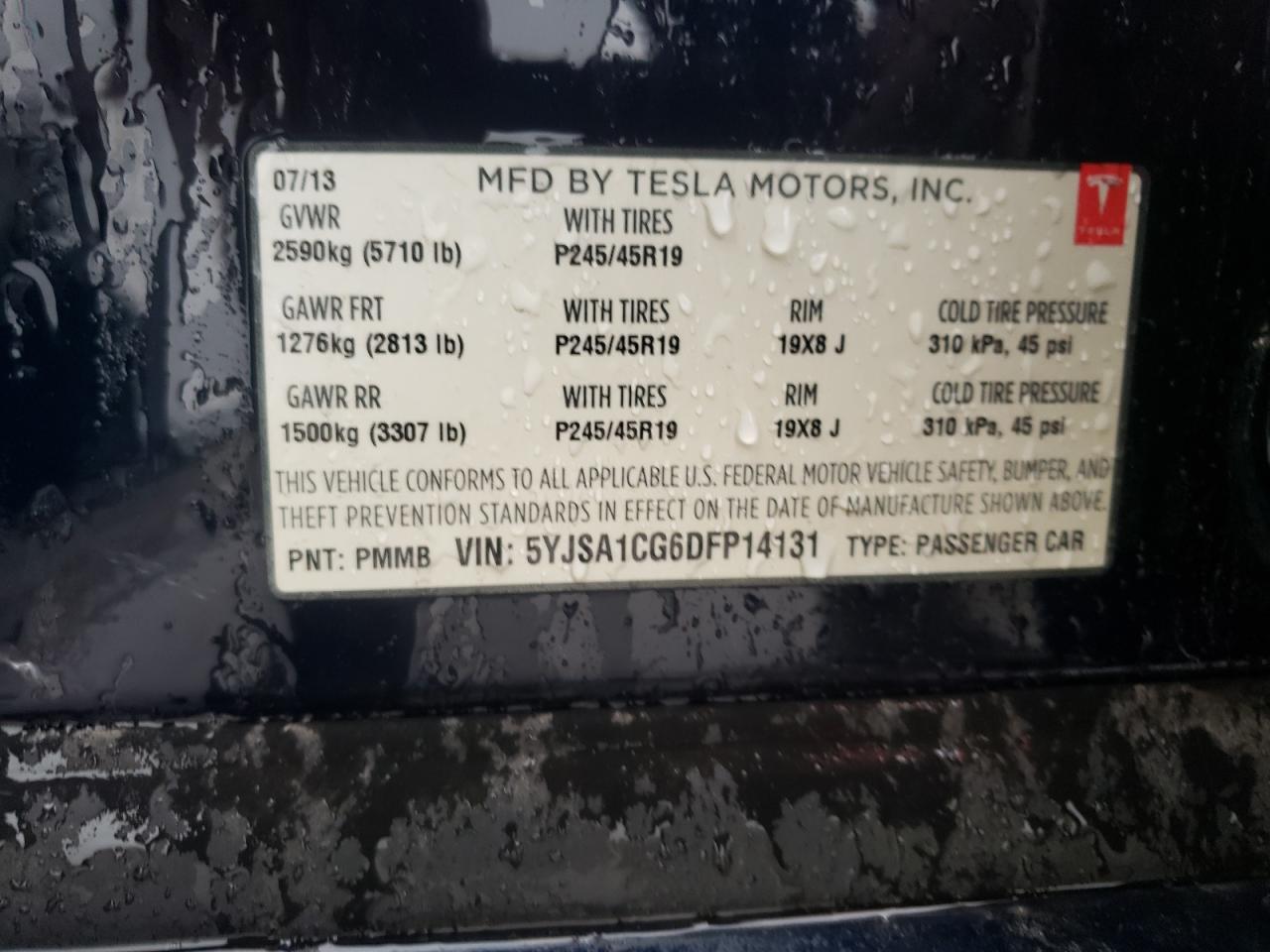 2013 Tesla Model S VIN: 5YJSA1CG6DFP14131 Lot: 63696282