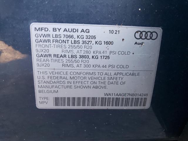 2022 AUDI E-TRON SPO WA11AAGE7NB014248