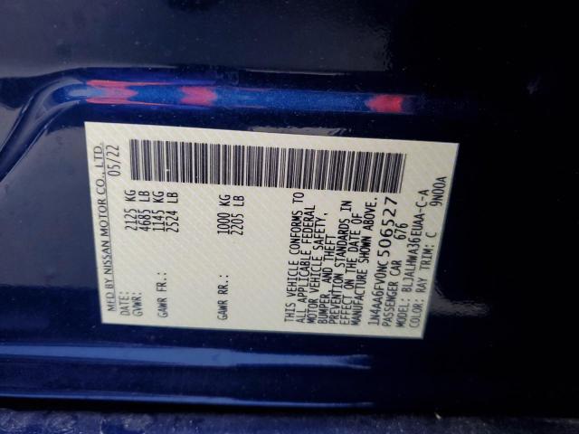 2022 NISSAN MAXIMA PLA 1N4AA6FV0NC506527