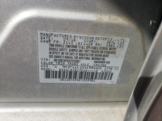 3N1AB7APXKY233981 Nissan SENTRA S