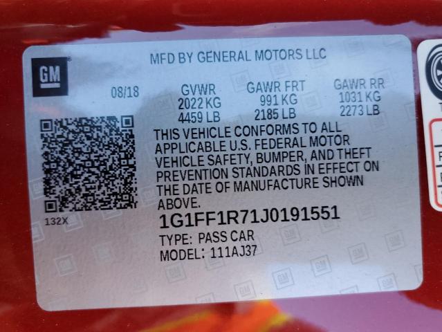 2018 CHEVROLET CAMARO SS - 1G1FF1R71J0191551