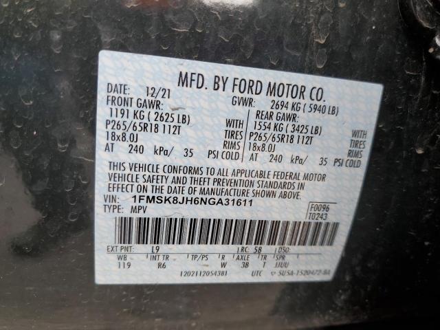 2022 FORD EXPLORER T 1FMSK8JH6NGA31611