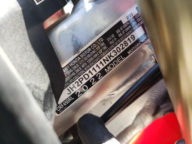 2022 HONDA CRF450 L JH2PD1111NK302819