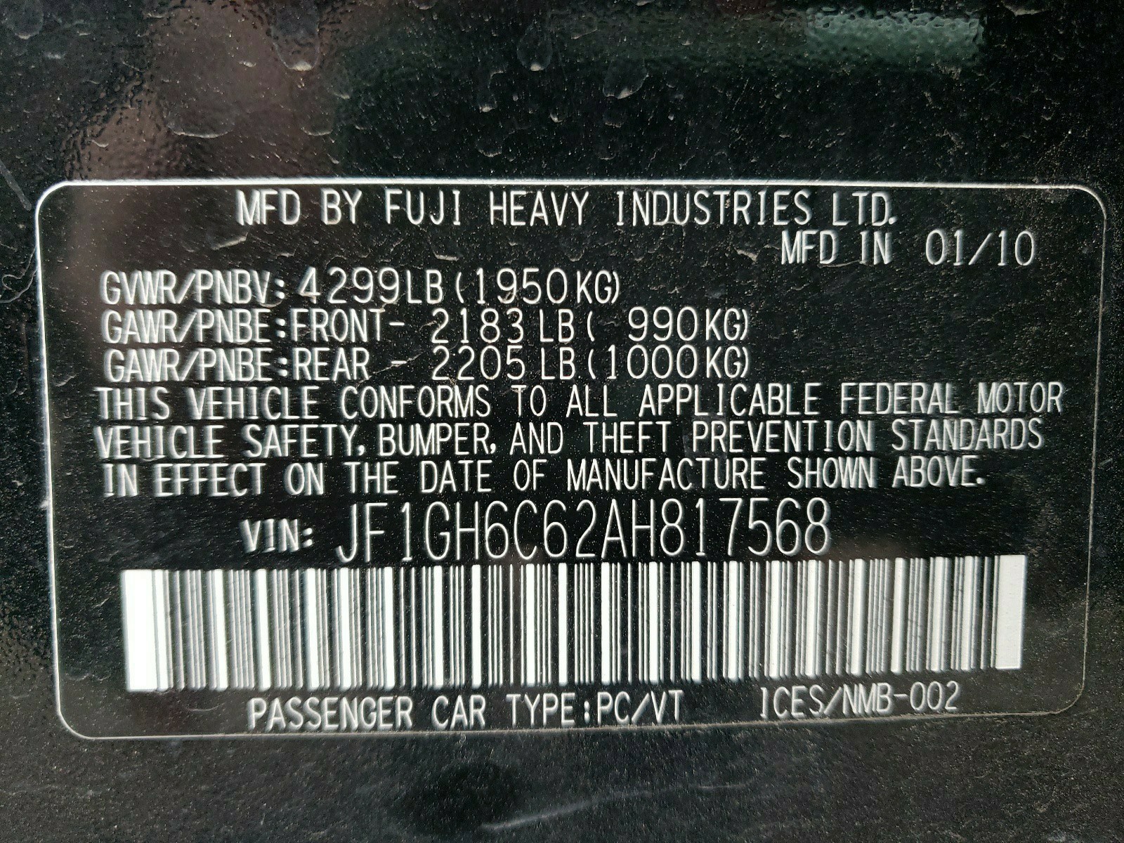 JF1GH6C62AH817568 2010 Subaru Impreza 2.5I