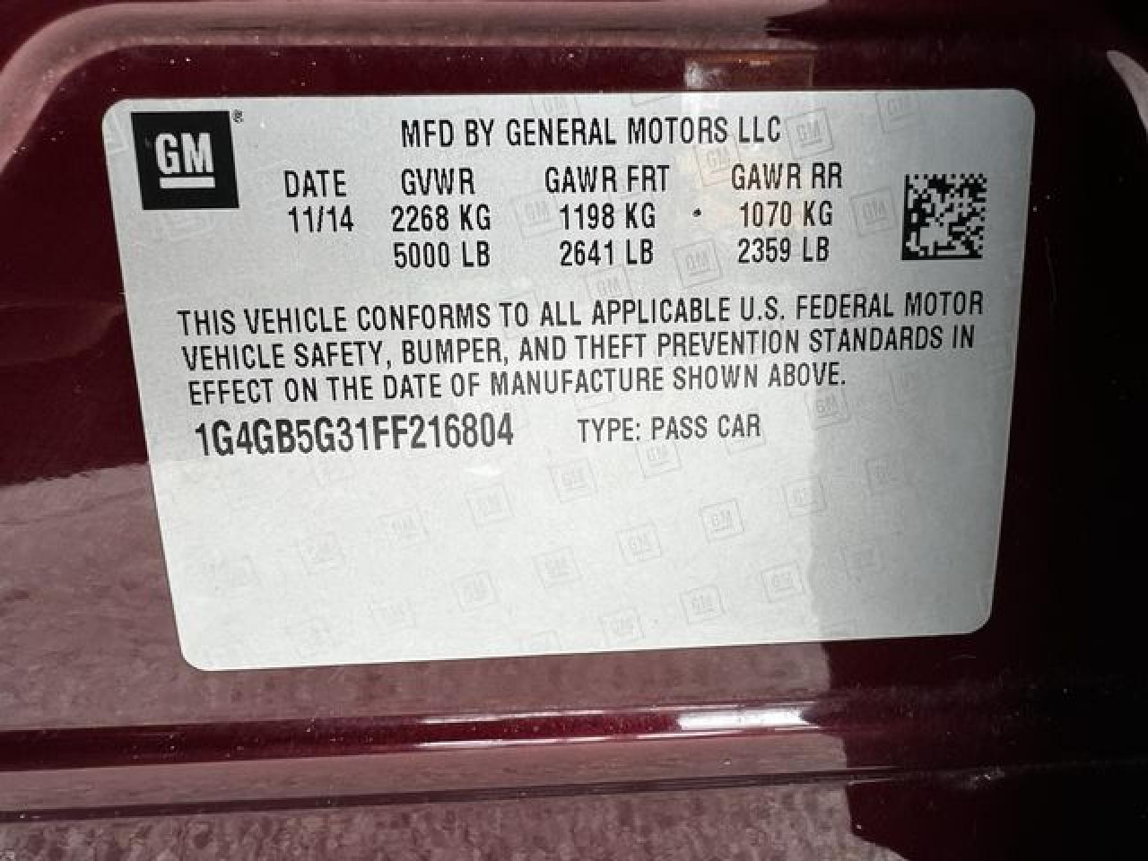 1G4GB5G31FF216804 2015 Buick Lacrosse