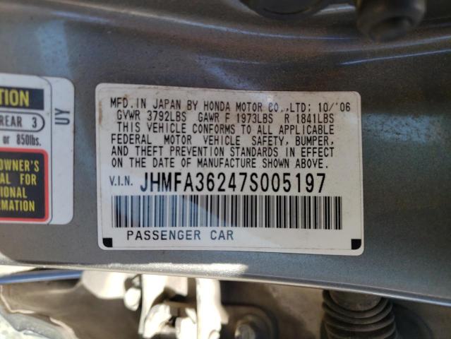 JHMFA36247S005197 | 2007 Honda civic hybrid