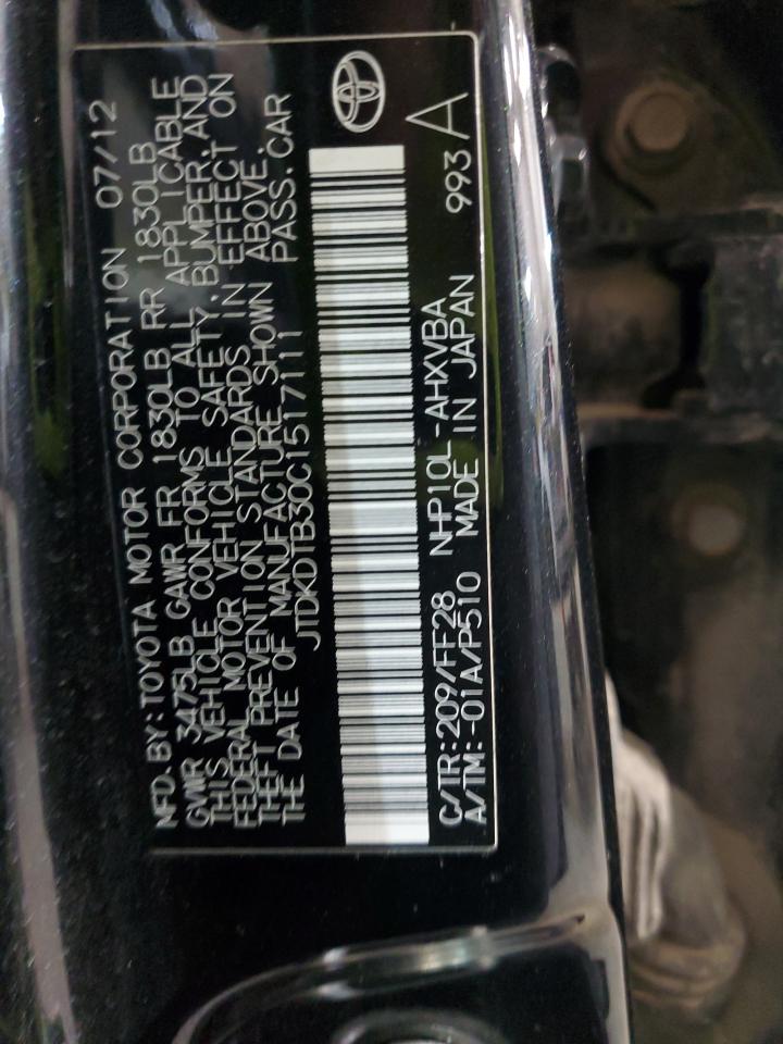 JTDKDTB30C1517111 2012 Toyota Prius C