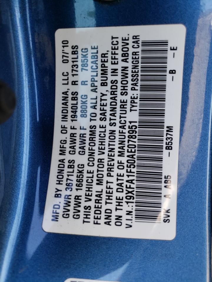 2010 Honda Civic Lx VIN: 19XFA1F50AE078951 Lot: 64539532