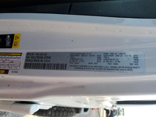 1C6JJTBG3NL107649 Jeep Gladiator