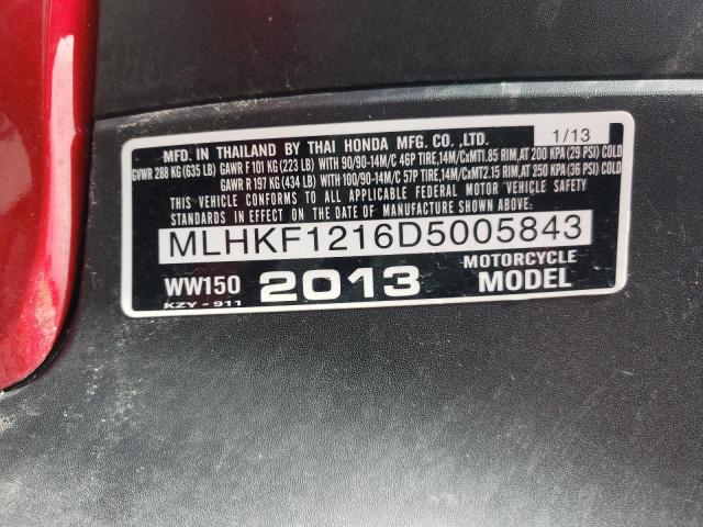 2013 HONDA PCX 150 MLHKF1216D5005843