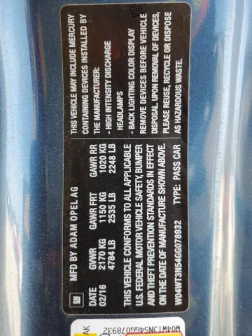 2016 BUICK CASCADA PR W04WT3N54GG078932