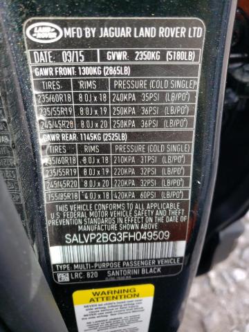 2015 LAND ROVER ROVER SALVP2BG3FH049509