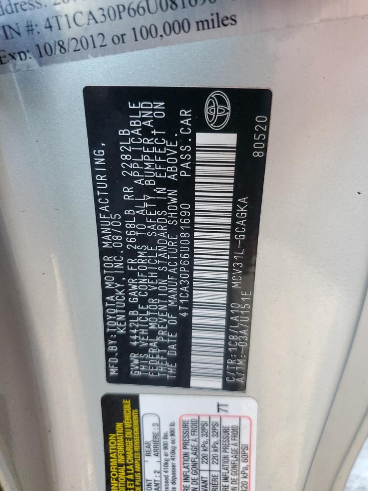 2006 Toyota Camry Solara Se VIN: 4T1CA30P66U081690 Lot: 65386542