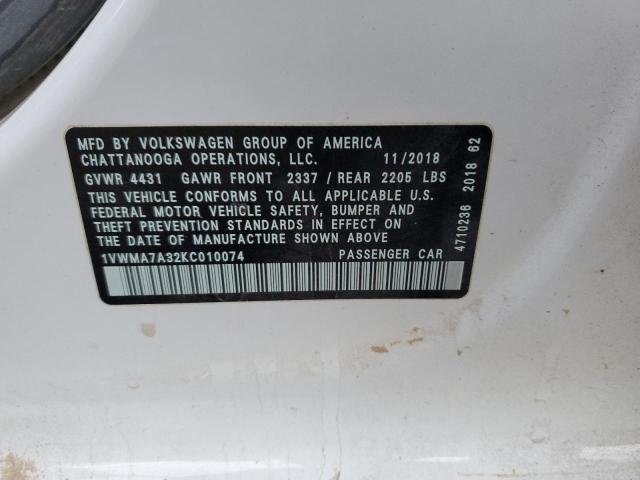 VIN 1VWMA7A32KC010074 2019 VOLKSWAGEN PASSAT no.10