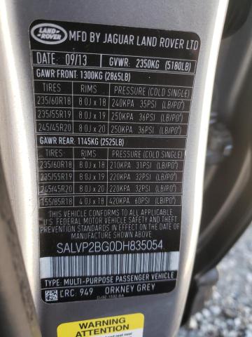 VIN: SALVP2BG0DH835054 Auction: COPART Lot: 65675772 Location: AR - FAYETTEVILLE SALVP2BG0DH835054 LAND ROVER RANGEROVER 2013 GRAY Photo 10