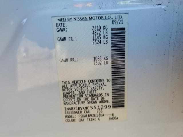 2022 NISSAN LEAF S PLU 1N4BZ1BVXNC551299