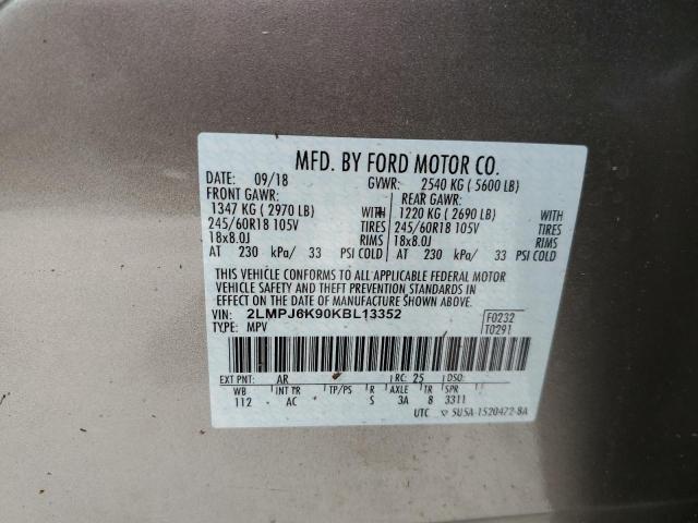 2019 LINCOLN NAUTILUS S 2LMPJ6K90KBL13352