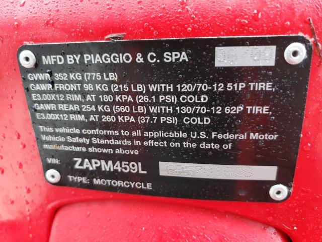 2010 VESPA GTS 300 SU ZAPM459L6A5701628