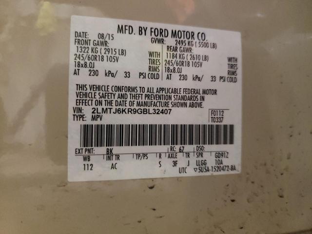2016 LINCOLN MKX SELECT 2LMTJ6KR9GBL32407