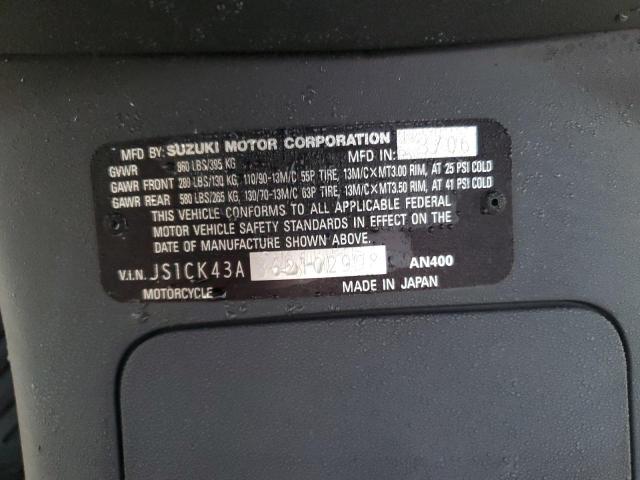 2006 SUZUKI AN400 K3 JS1CK43A362102998