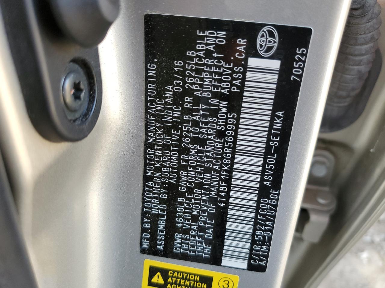 4T4BF1FK8GR569995 2016 Toyota Camry Le